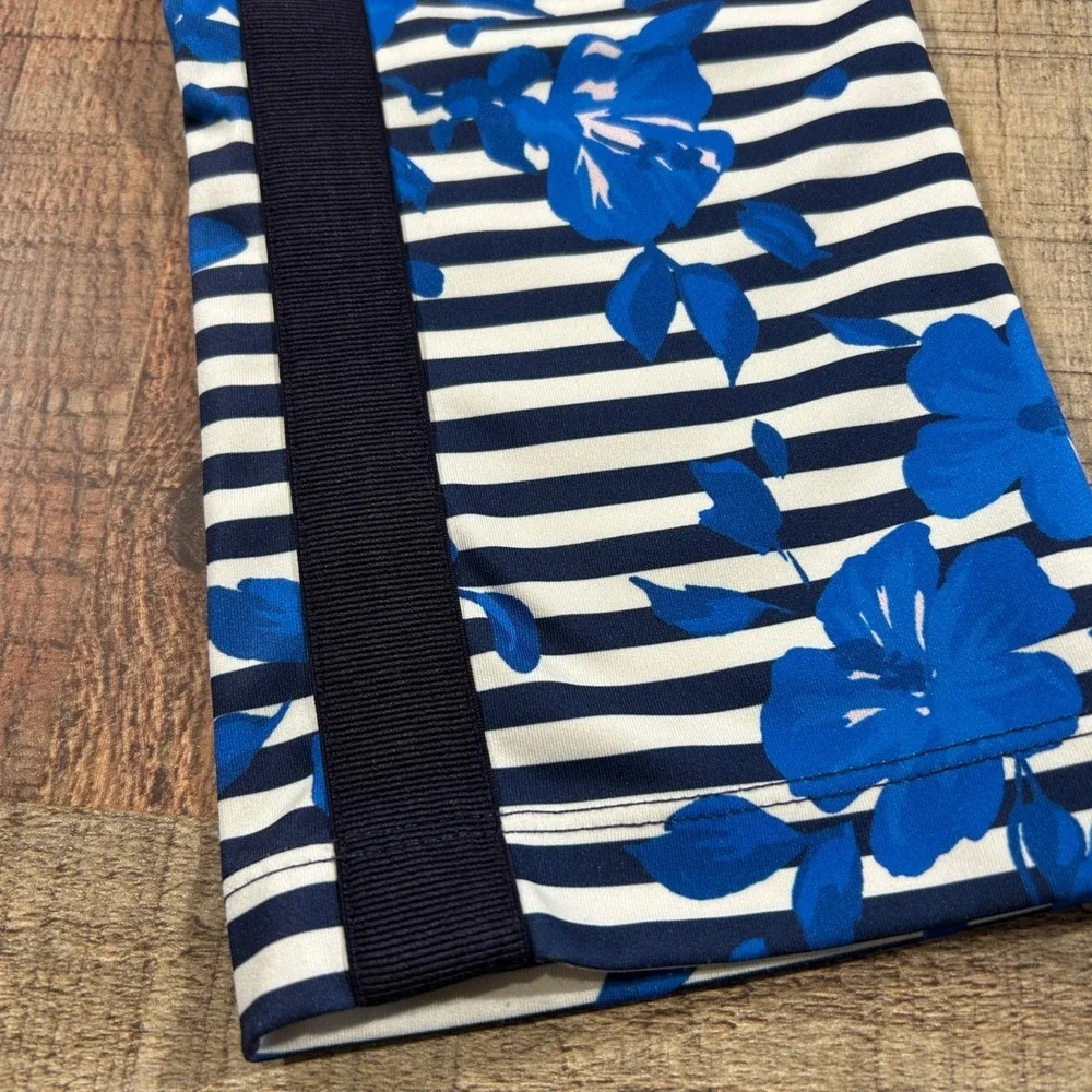 Kate Spade Floral Stripe Workout Capri Leggings Blue Navy Medium Cropped Gym